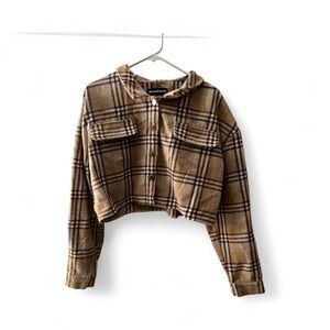 Brown Plaid Cropped Jacket, size XXL